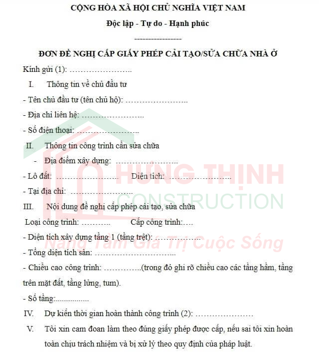 Hồ Sơ Xin Phép Sửa Chữa Nhà